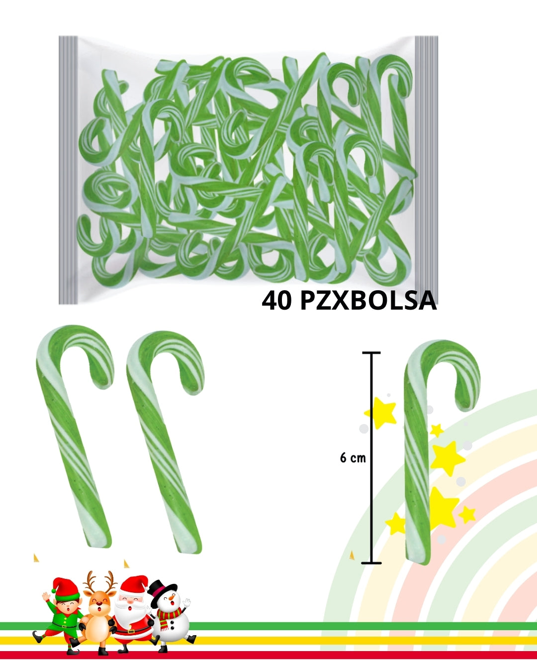 BASTON MINI VERDE NAVIDAD 40PZ