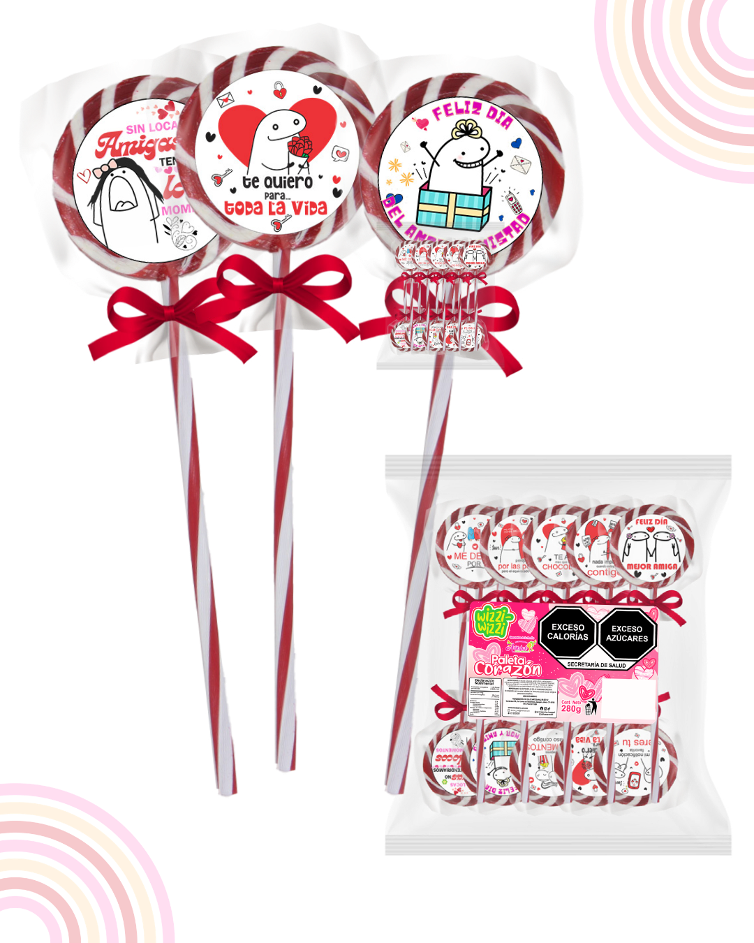 Paleta con Calcomania Frases San Valentin Bolsa con 10 piezas