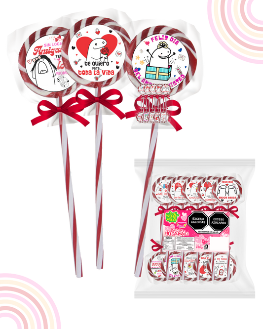 Paleta con Calcomania Frases San Valentin Bolsa con 10 piezas