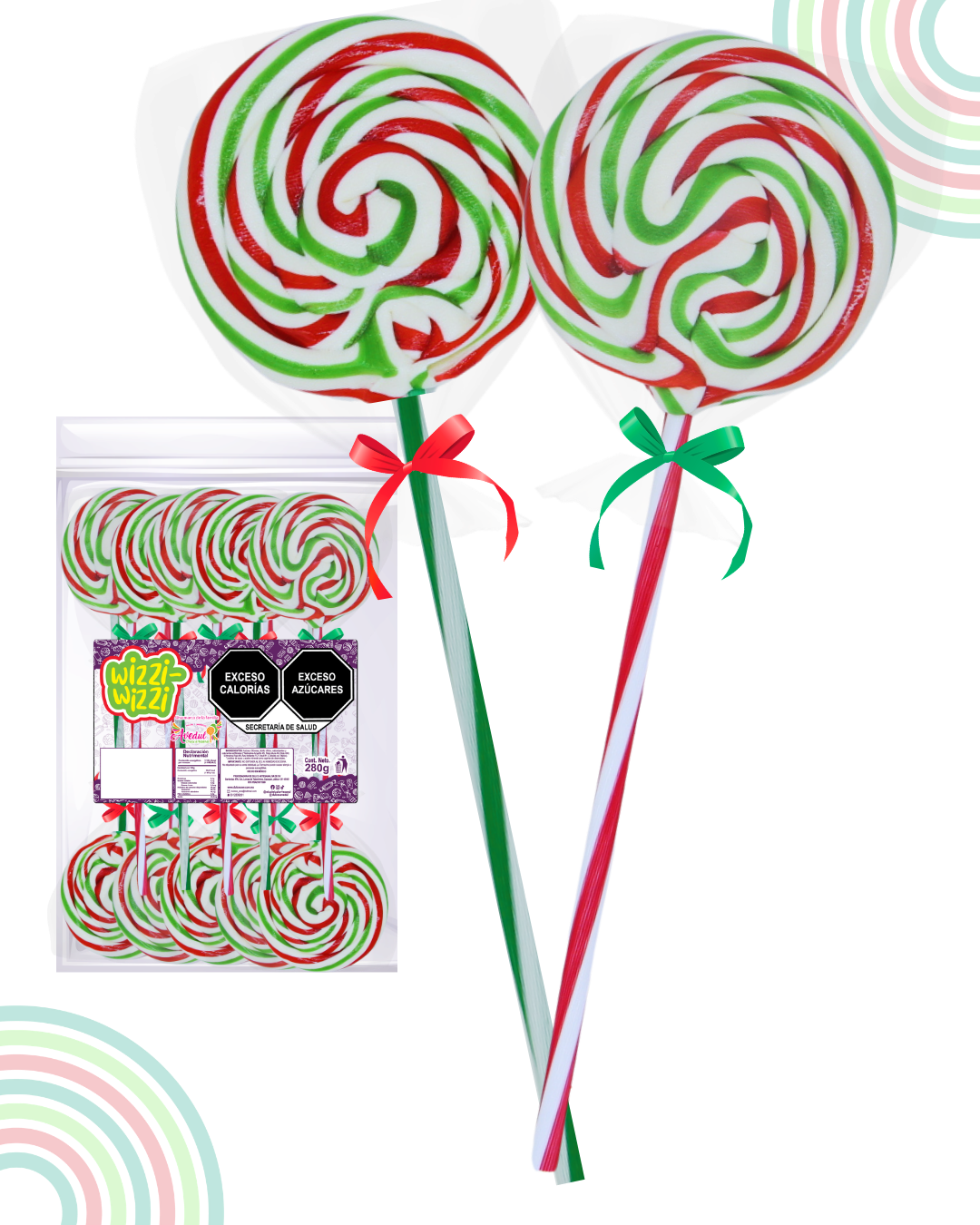 Paleta trenzada Tricolor Bandera México bolsa 10pz tipo chilindrina