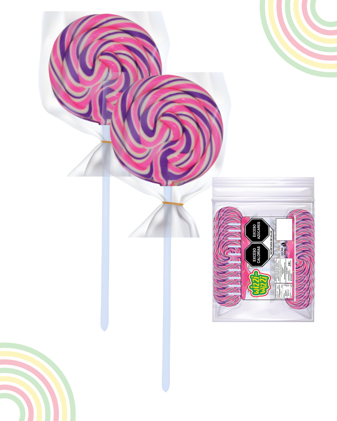 Paleta trenzadita mini 100pz fiestas colores