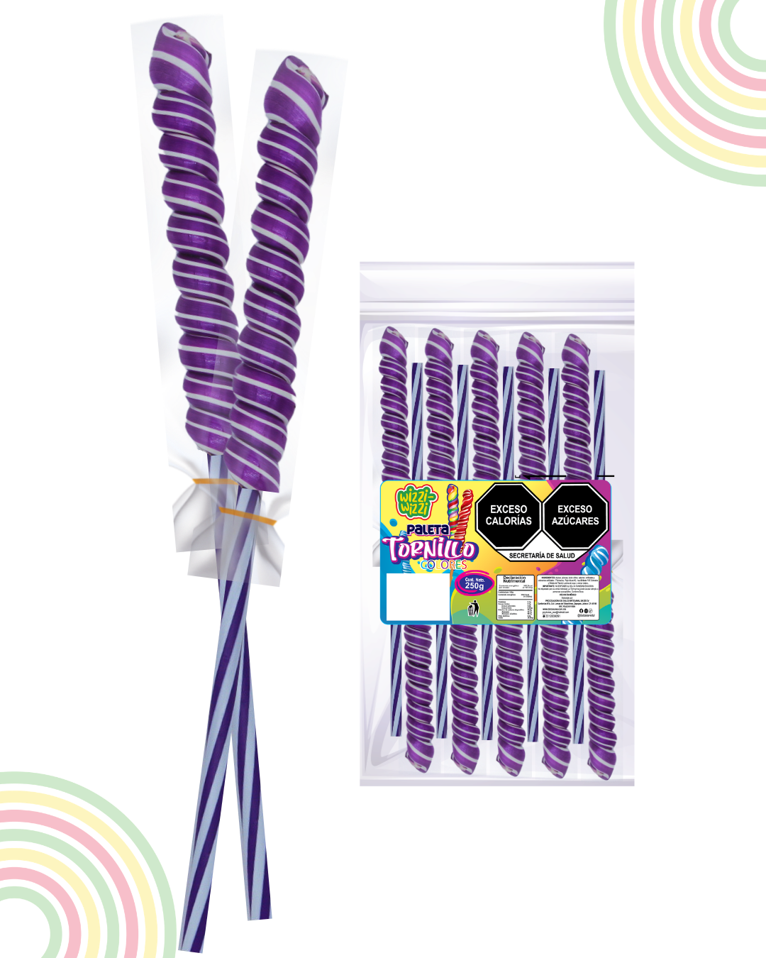 Paleta Tornillo grande 10pz colores fiestas