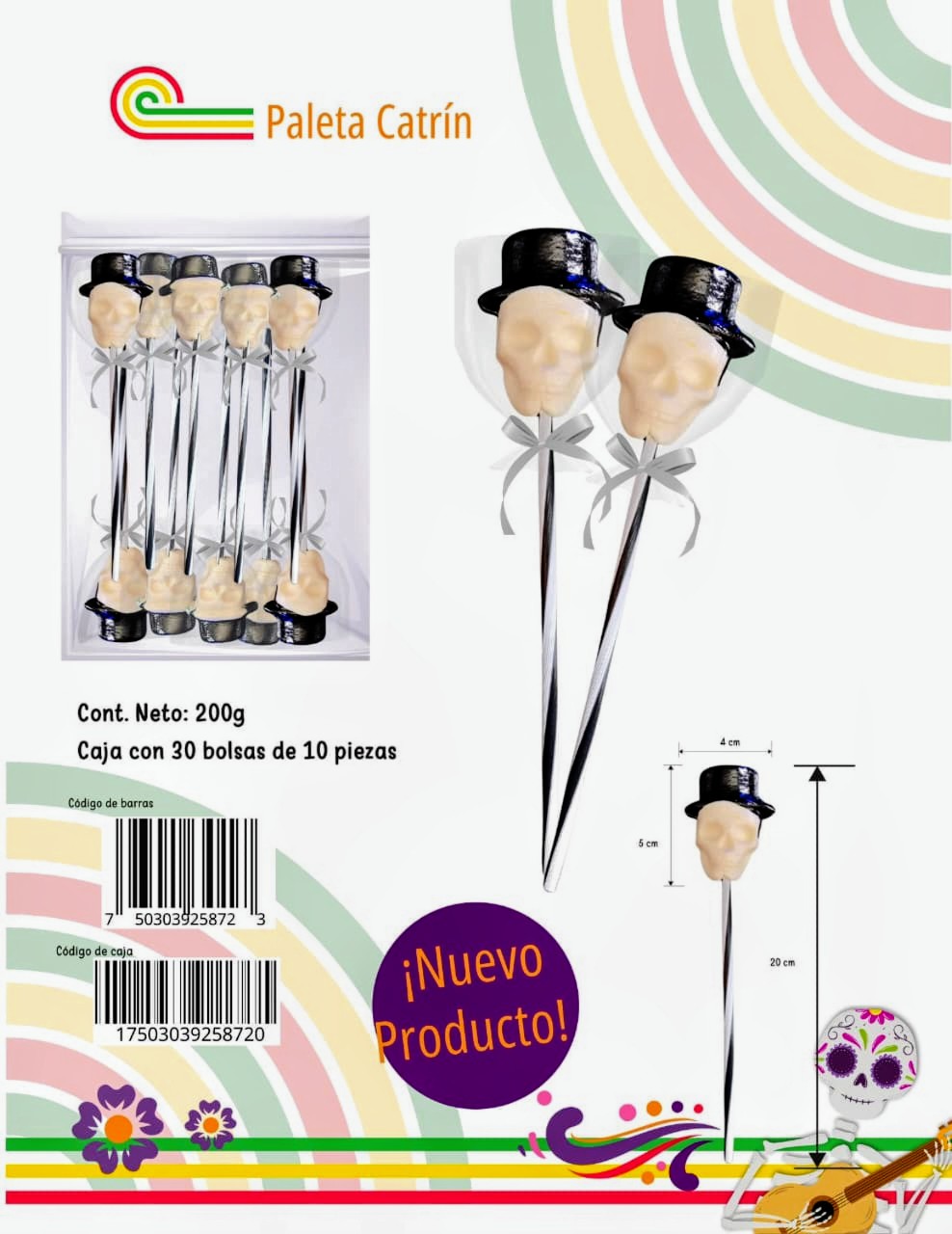 Paleta catrin Dia de muertos Halloween 10pz