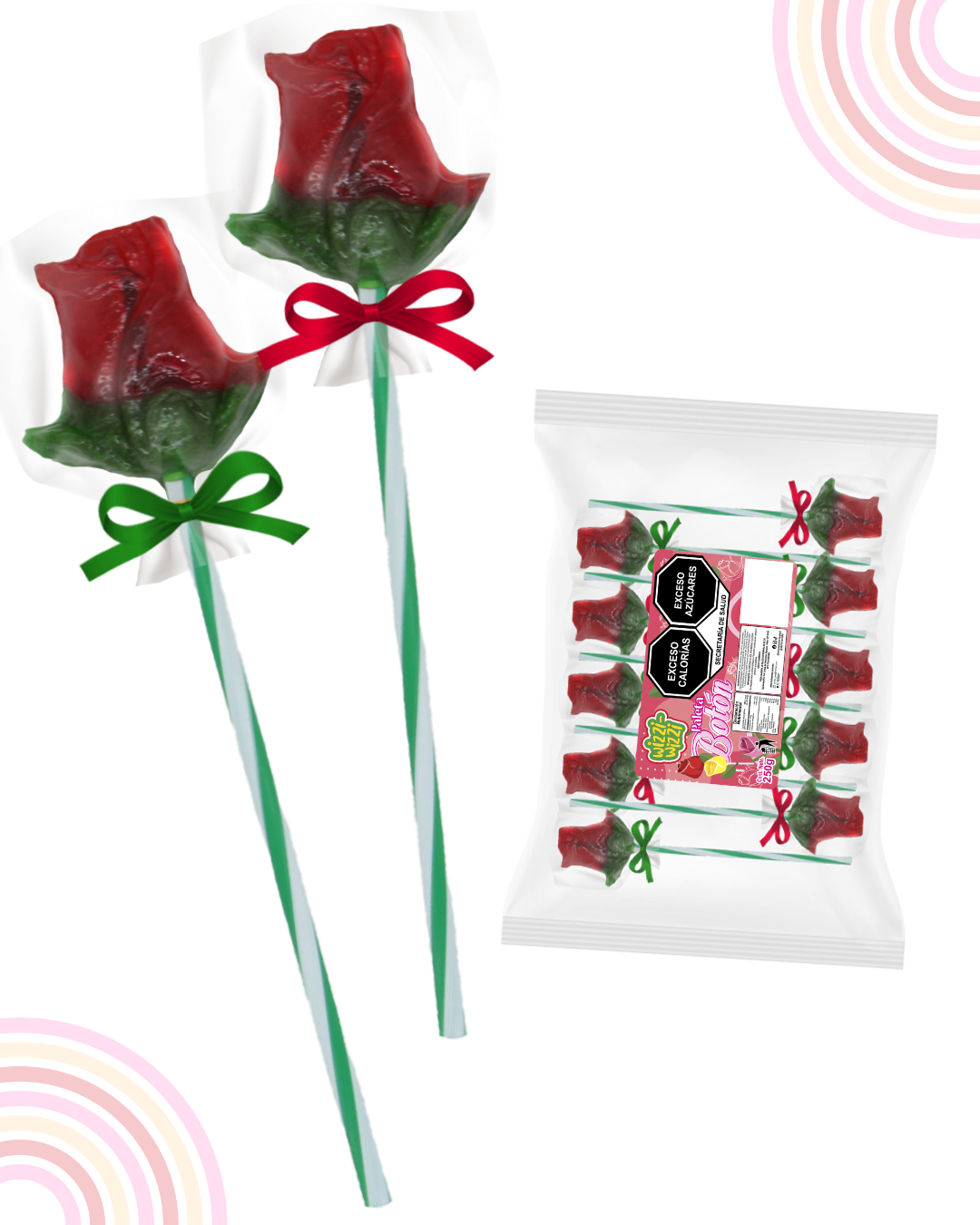 Paleta Boton bolsa 10piezas San Valentin colores