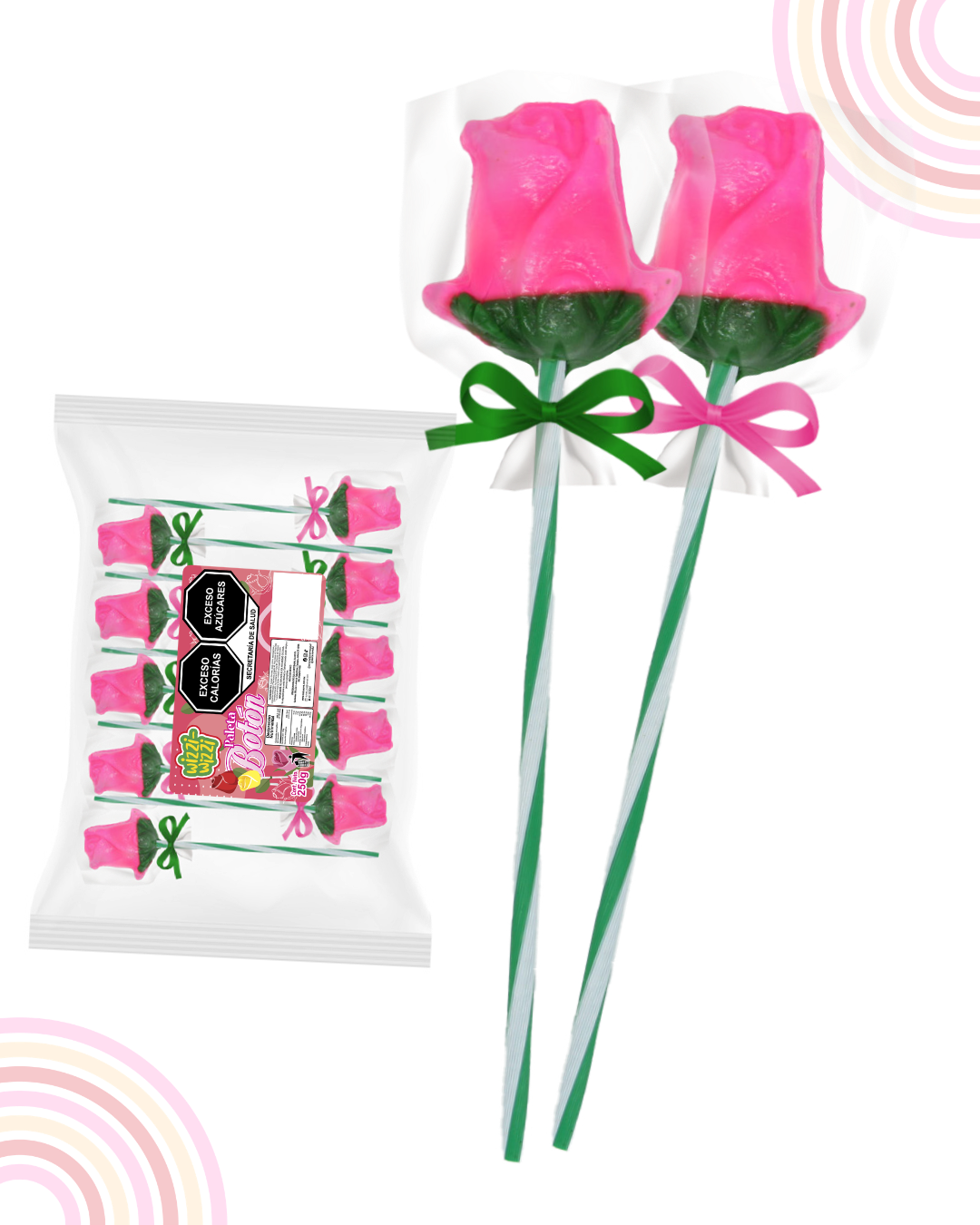 Paleta Boton bolsa 10piezas San Valentin colores