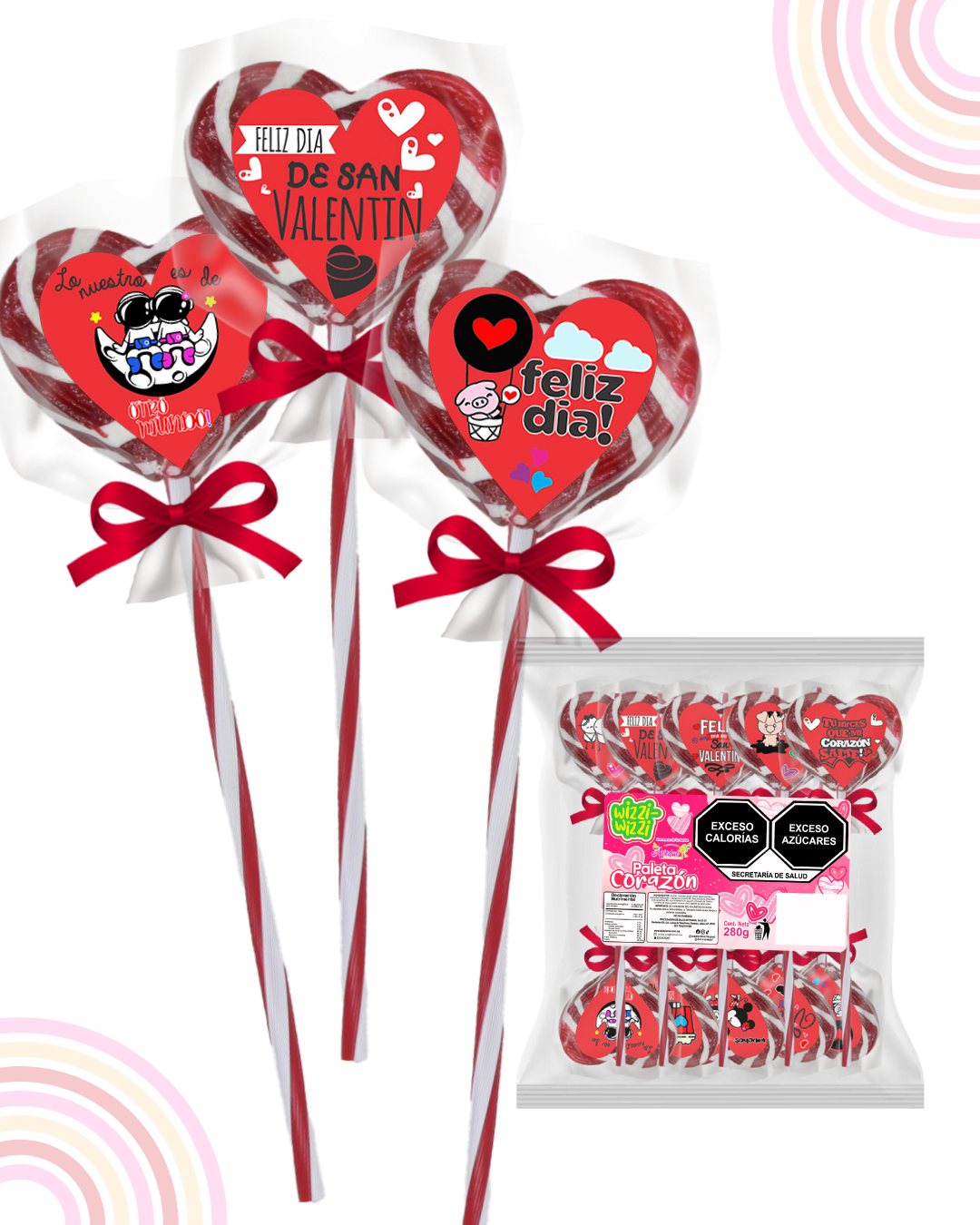 Paleta con Calcomania Frases San Valentin Bolsa con 10 piezas