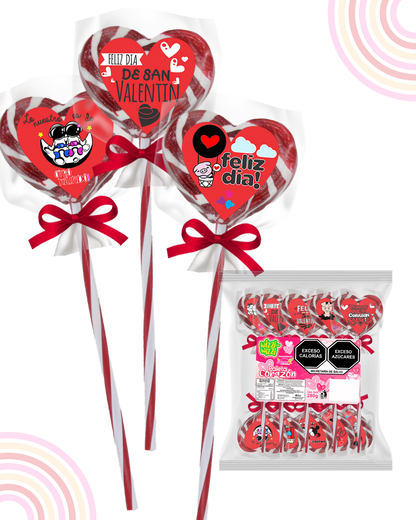 Paleta con Calcomania Frases San Valentin Bolsa con 10 piezas