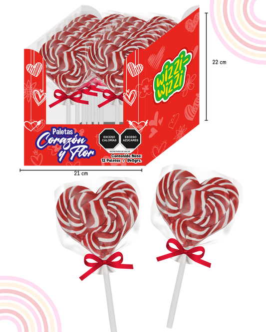Paleta Corazon Display 12 piezas San Valentin colores