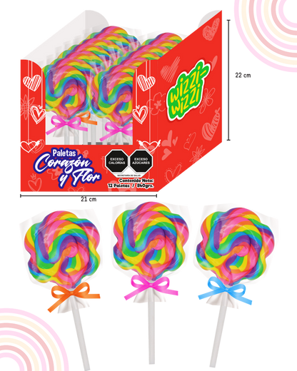 Paleta Flor Display 12 piezas San Valentin colores
