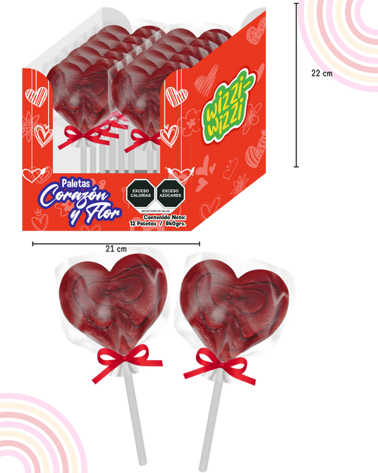 Paleta Corazon Display 12 piezas San Valentin colores