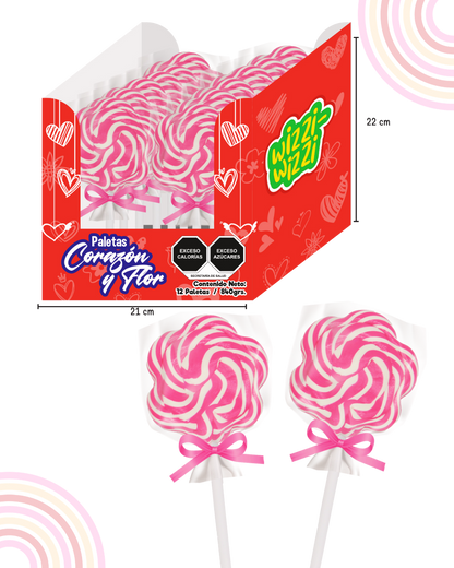 Paleta Flor Display 12 piezas San Valentin colores