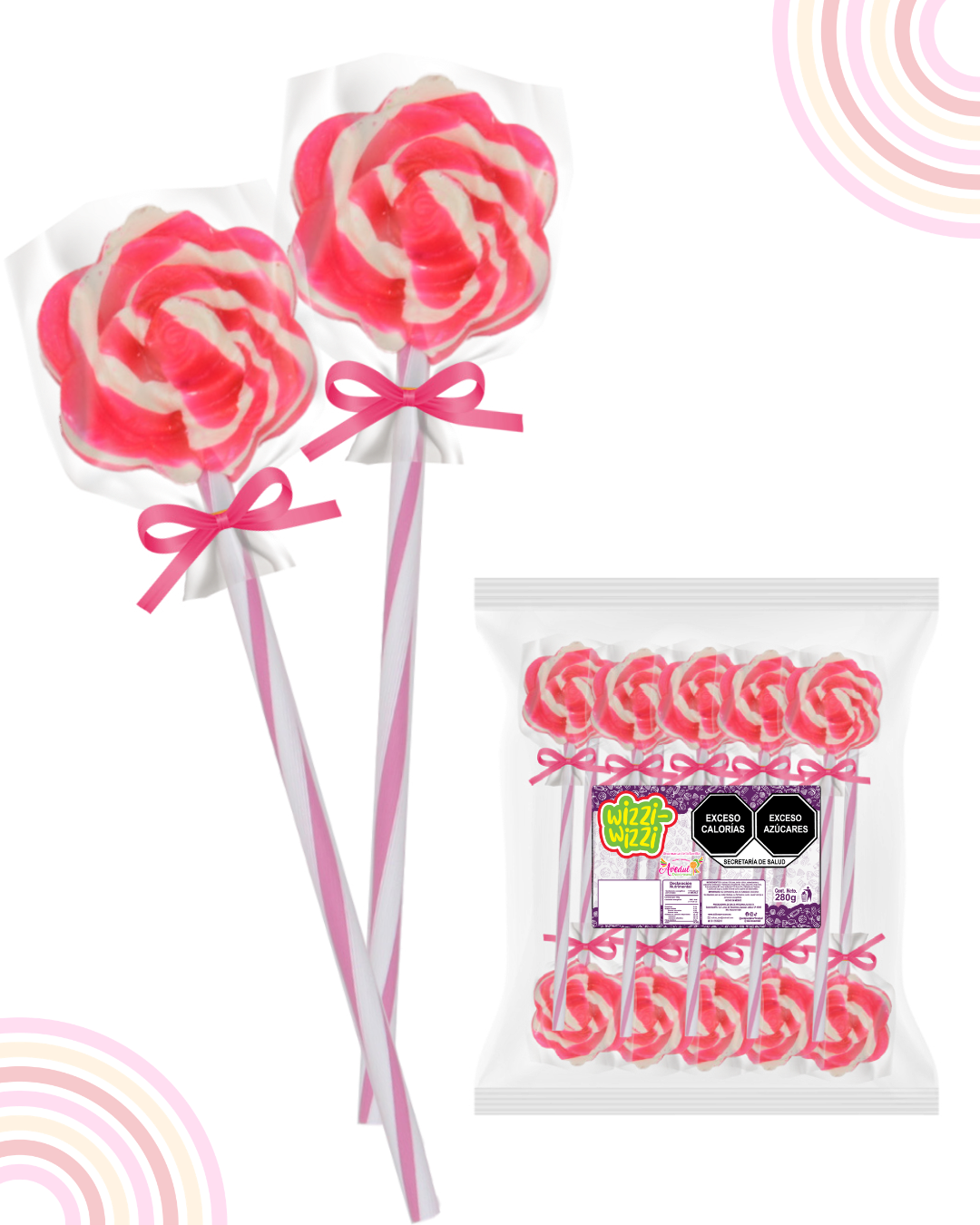 Paleta Flor bolsa 10pz colores