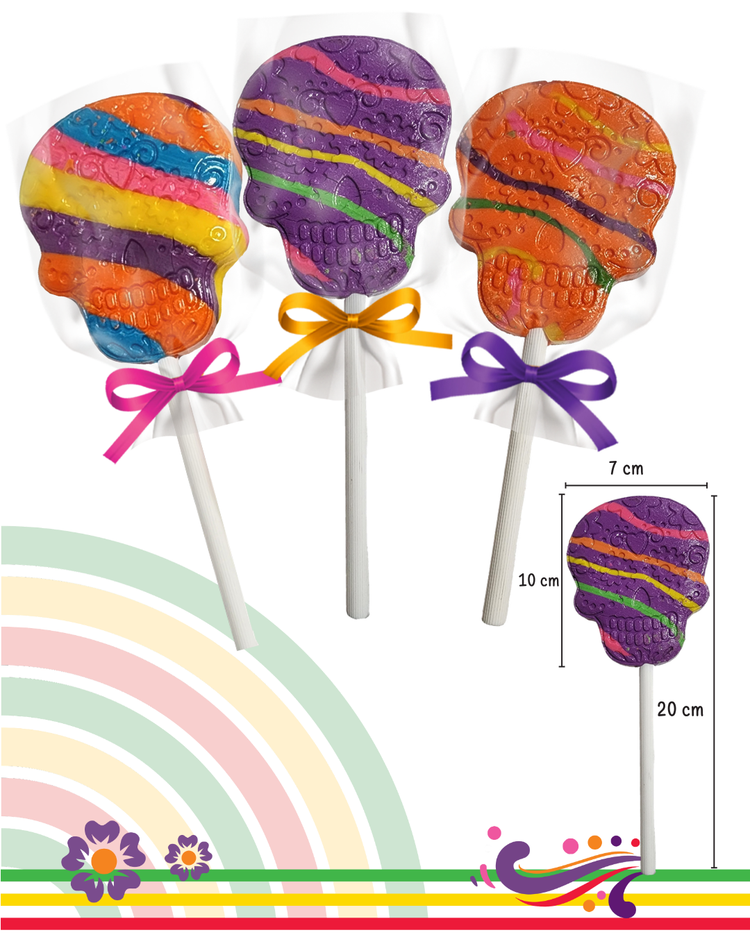 Paleta craneo colores halloween surtidos 30piezas día de muertos