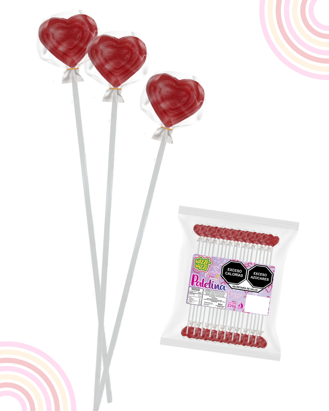 Paleta Plaetina Corazón mini rojo San Valentin bolsa 20piezas