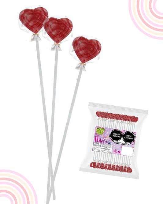 Paleta Plaetina Corazón mini rojo San Valentin bolsa 20piezas