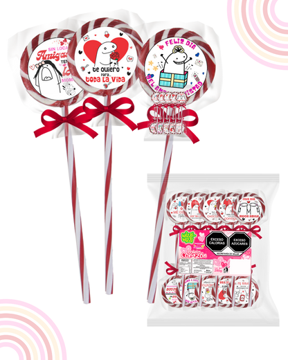 Paleta con Calcomania Frases San Valentin Bolsa con 10 piezas