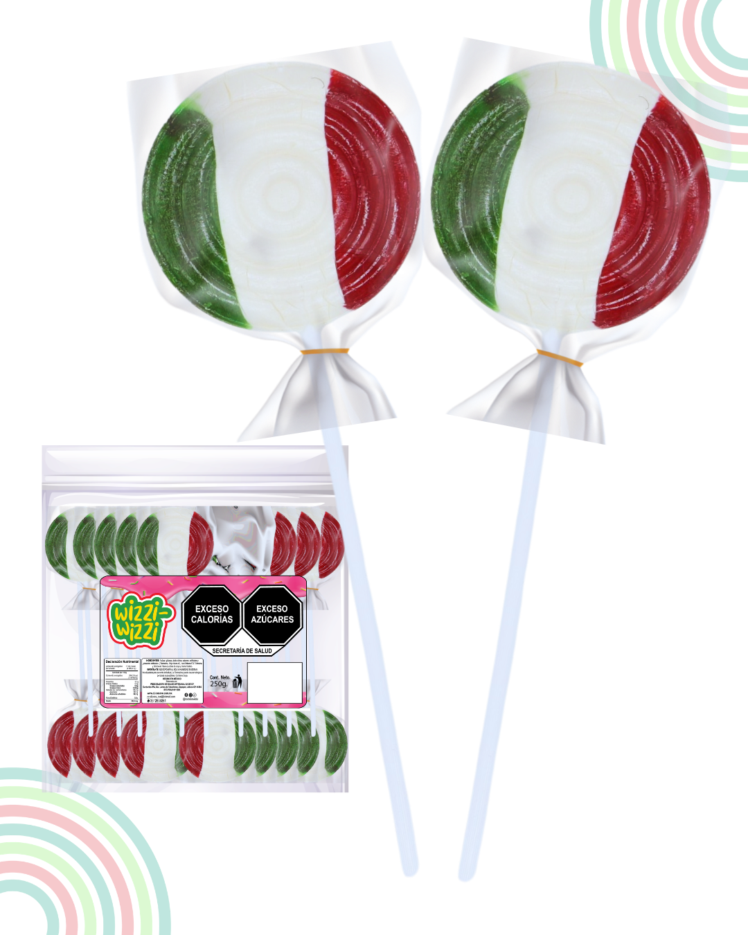 Paleta tricolor Bandera mexico bolsa 20pz Fiestas patrias