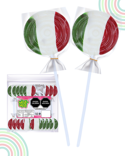 Paleta tricolor Bandera mexico bolsa 20pz Fiestas patrias