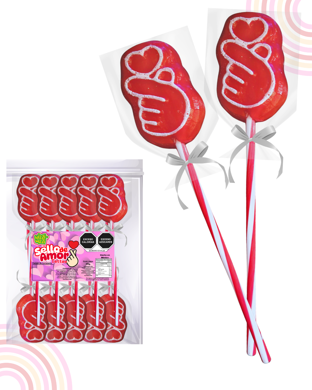 Paleta Sello de Amor corazón Coreano Bolsa 10pz San Valentin