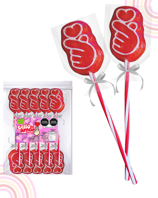 Paleta Sello de Amor corazón Coreano Bolsa 10pz San Valentin