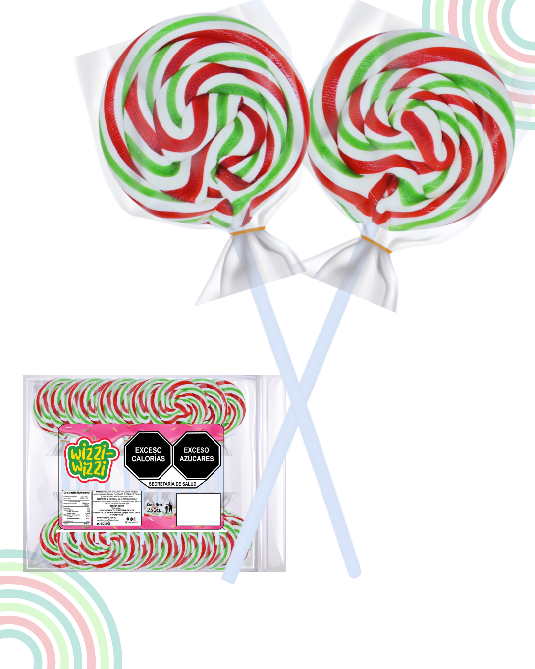 Paleta trenzadita mini tricolor Bandera México bolsa 20pz