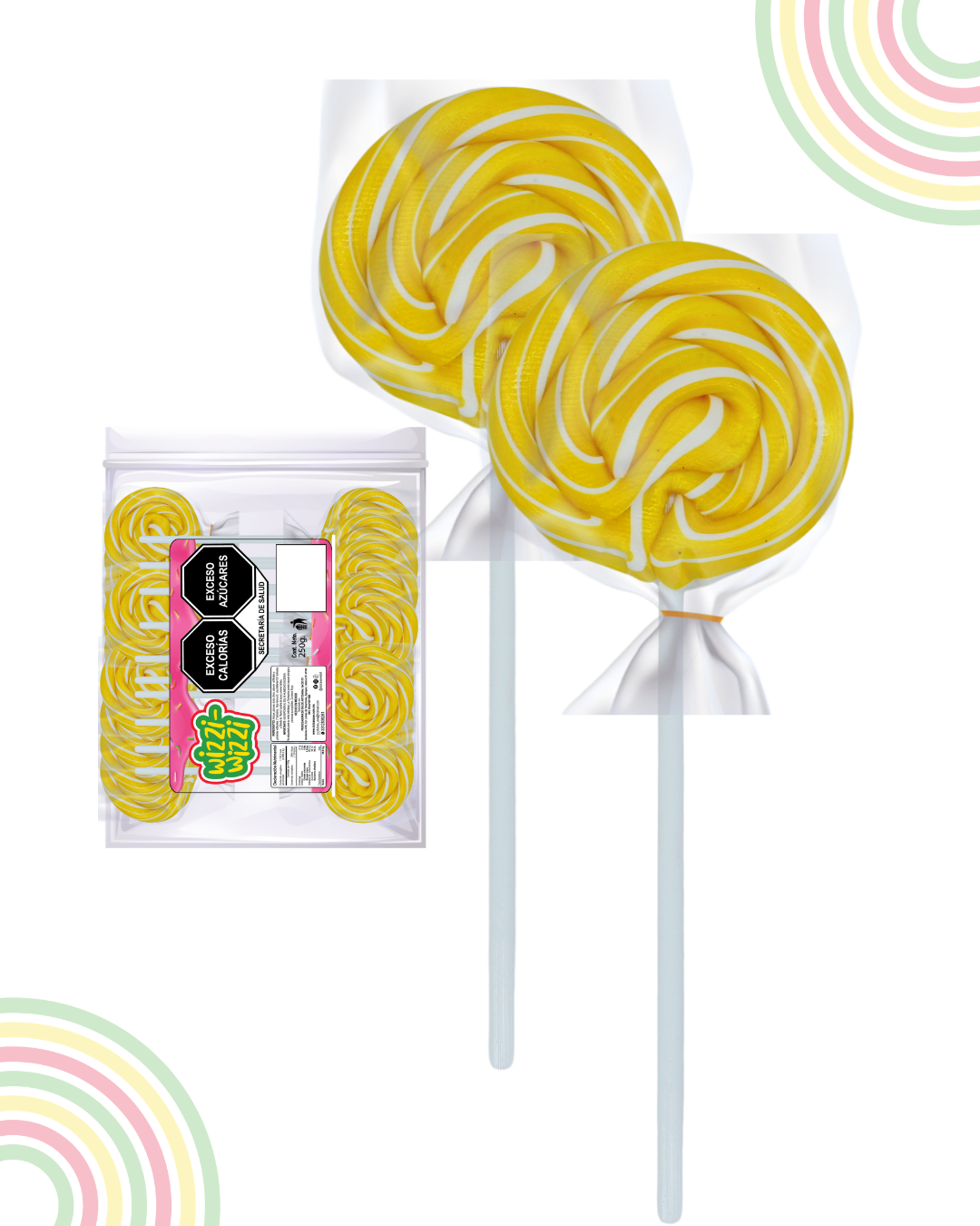 Paleta trenzadita mini 100pz fiestas colores