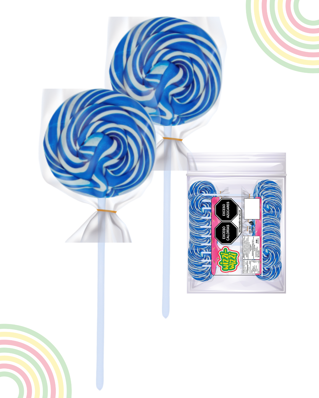 Paleta trenzadita mini 100pz fiestas colores