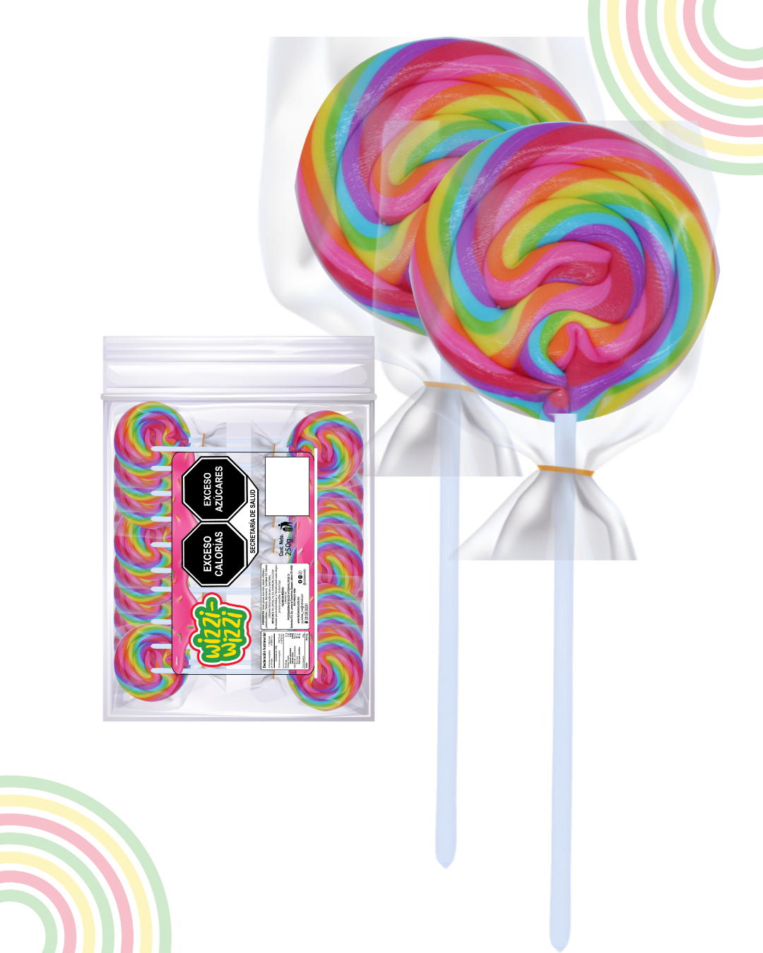 Paleta trenzadita mini 100pz fiestas colores