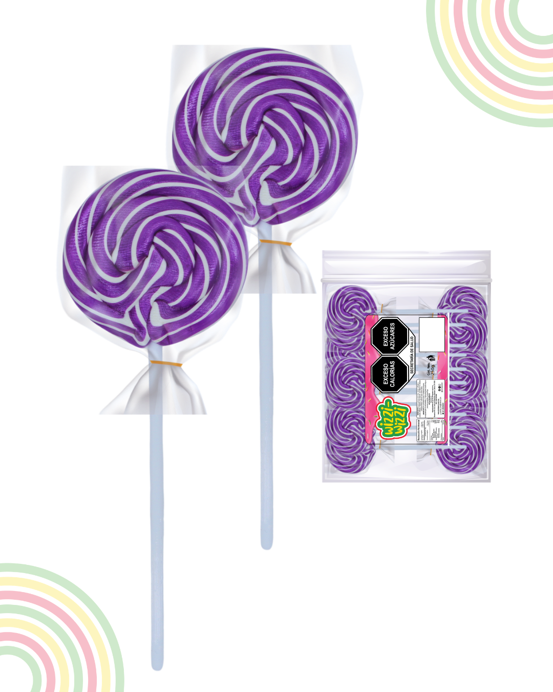 Paleta trenzadita mini 100pz fiestas colores