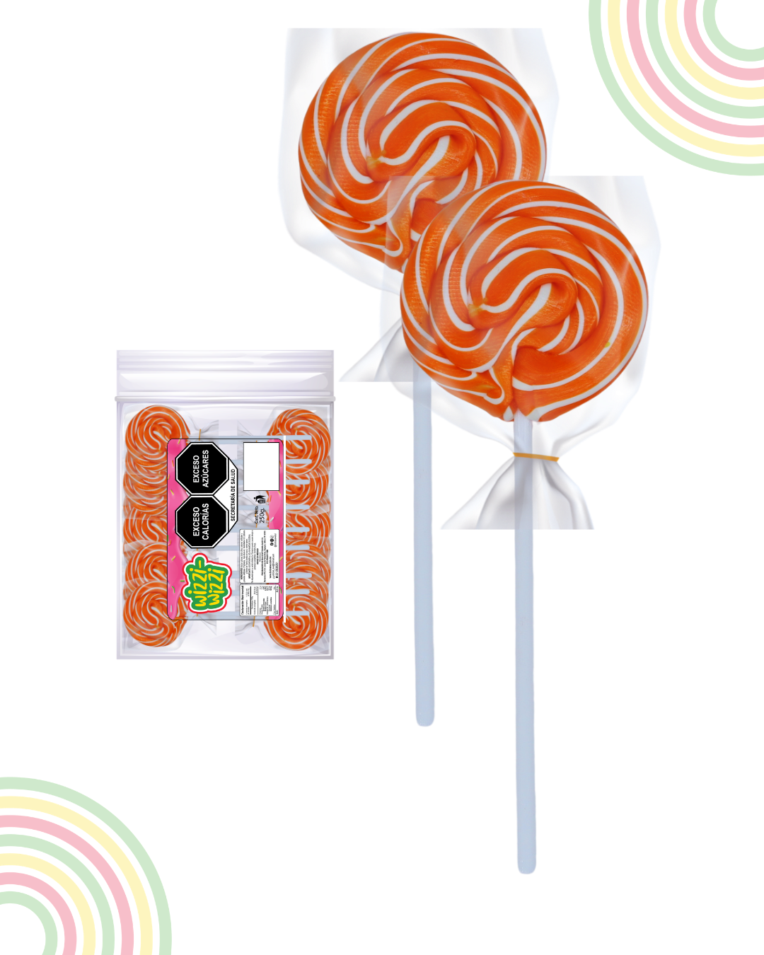 Paleta trenzadita mini 100pz fiestas colores