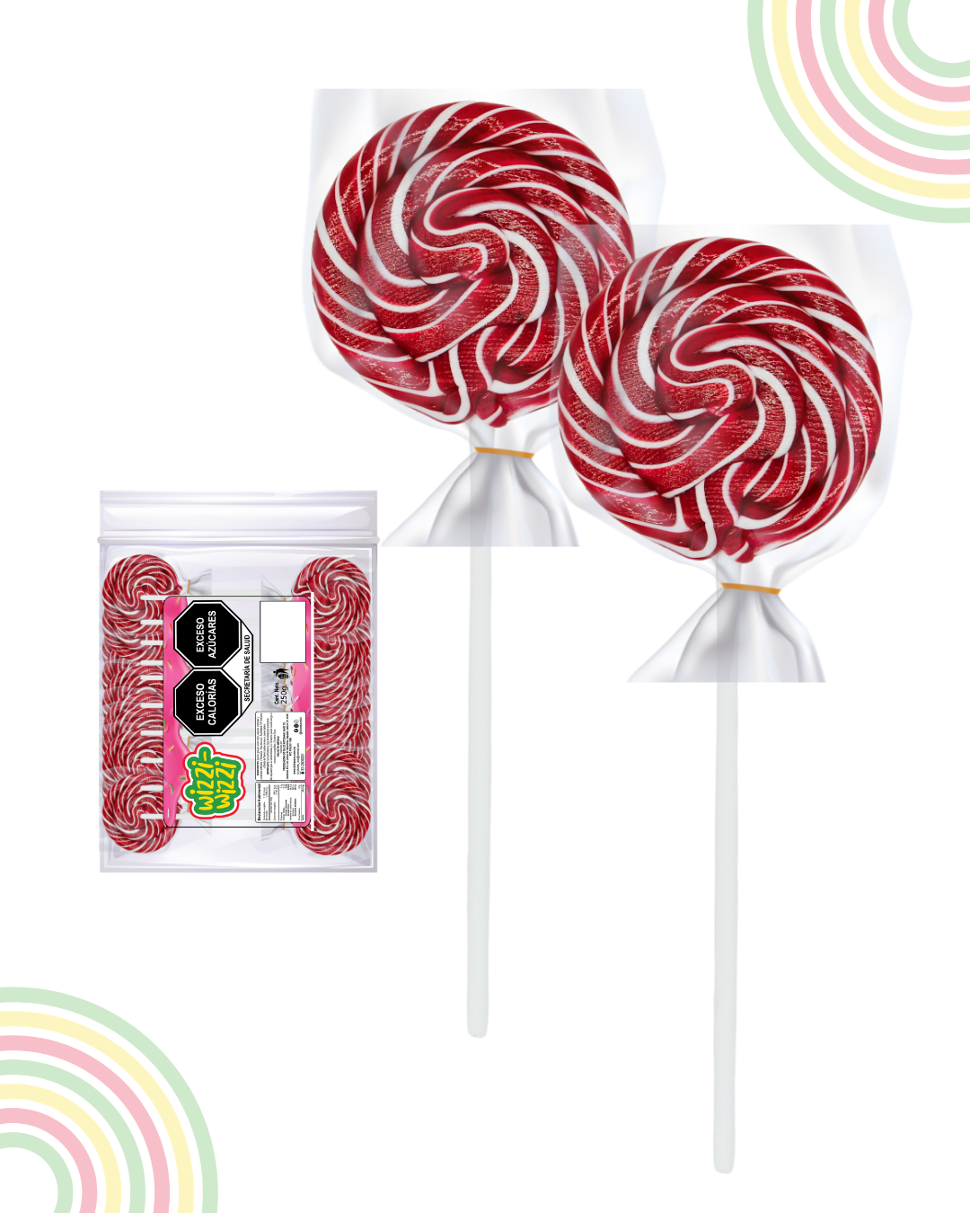 Paleta trenzadita mini 100pz fiestas colores