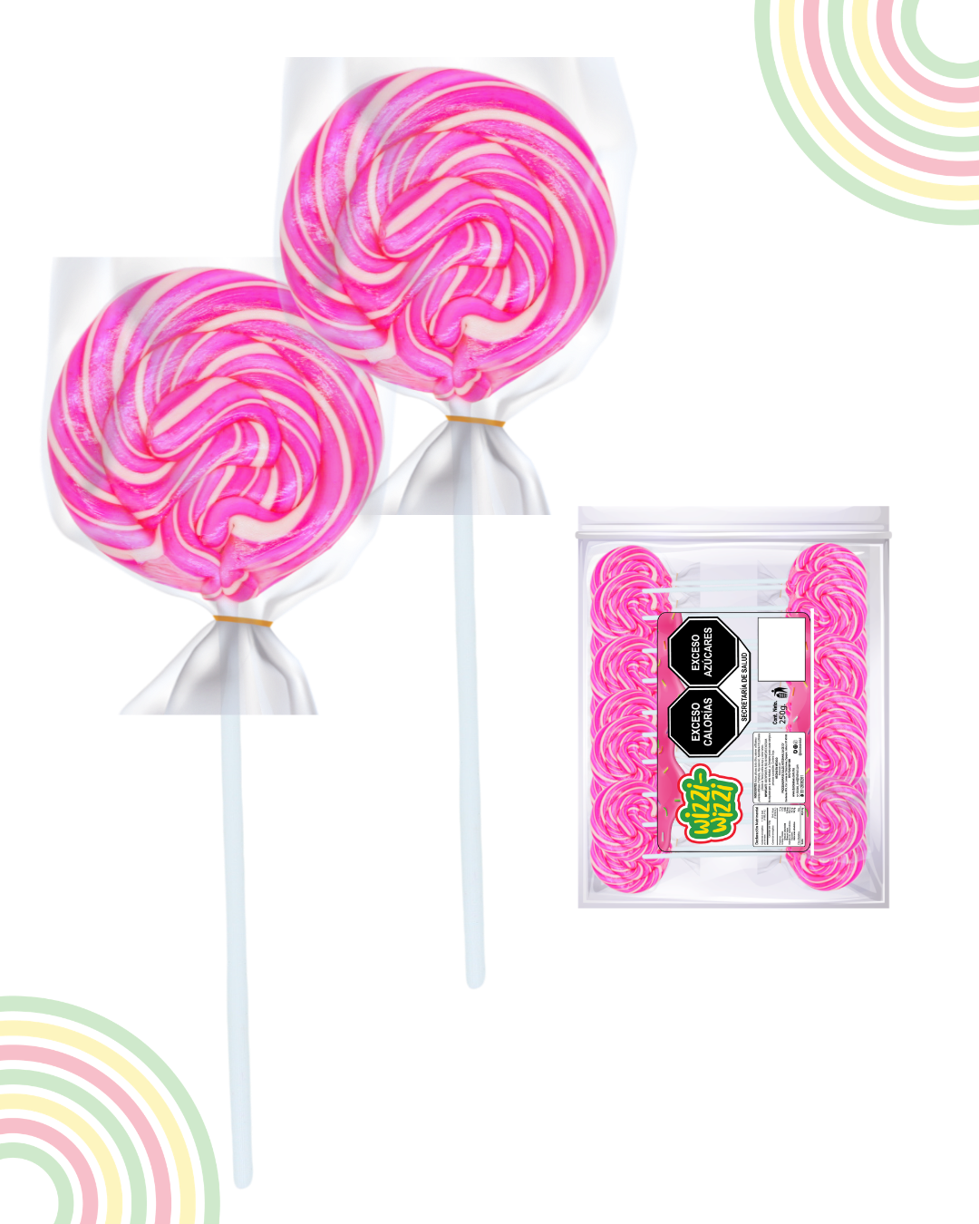 Paleta trenzadita mini 100pz fiestas colores