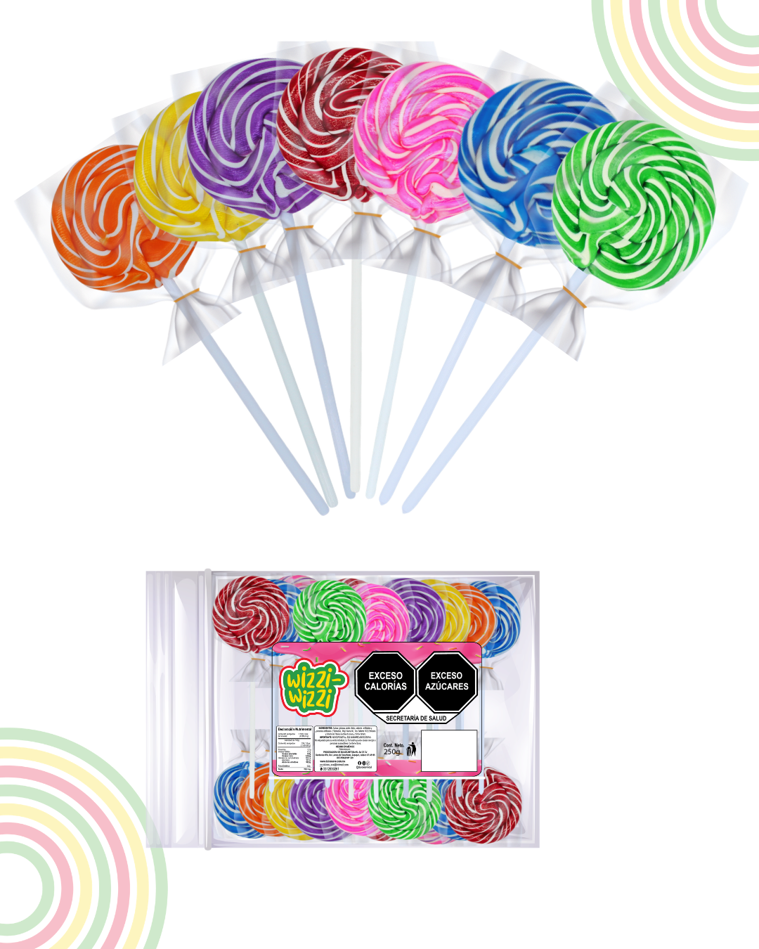 Paleta trenzadita mini 100pz fiestas colores