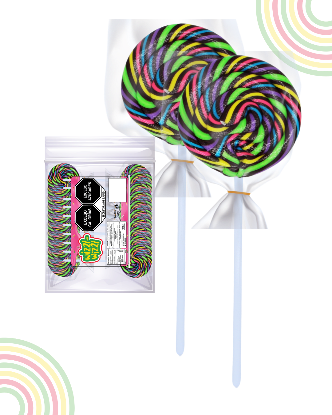 Paleta trenzadita mini 100pz fiestas colores