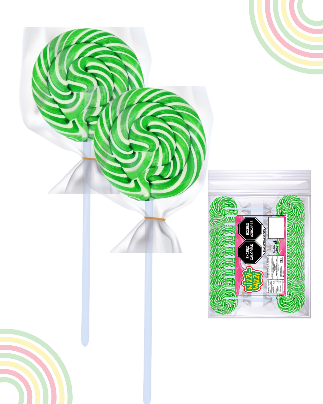 Paleta trenzadita mini 100pz fiestas colores