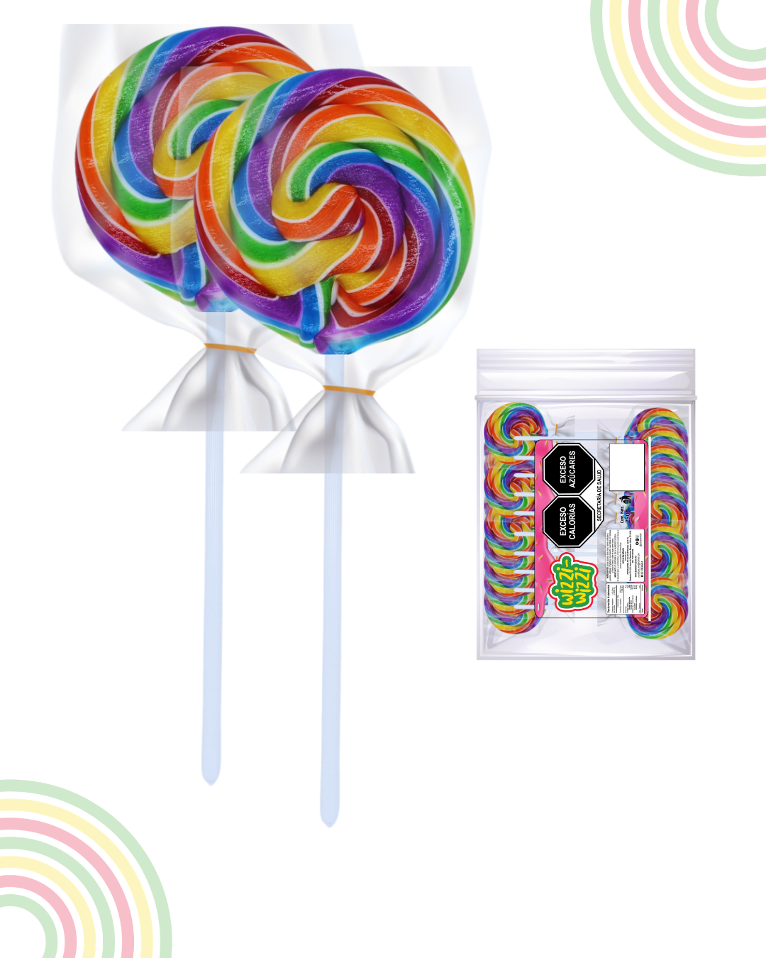 Paleta trenzadita mini 100pz fiestas colores