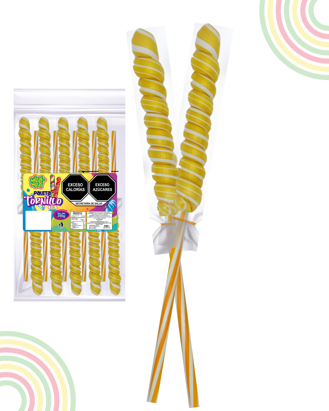 Paleta Tornillo grande 10pz colores fiestas