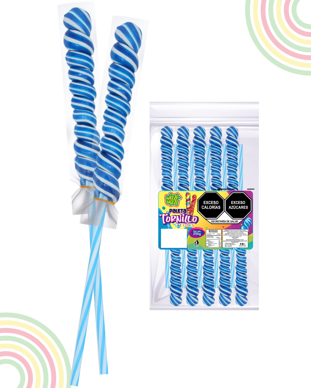 Paleta Tornillo grande 10pz colores fiestas