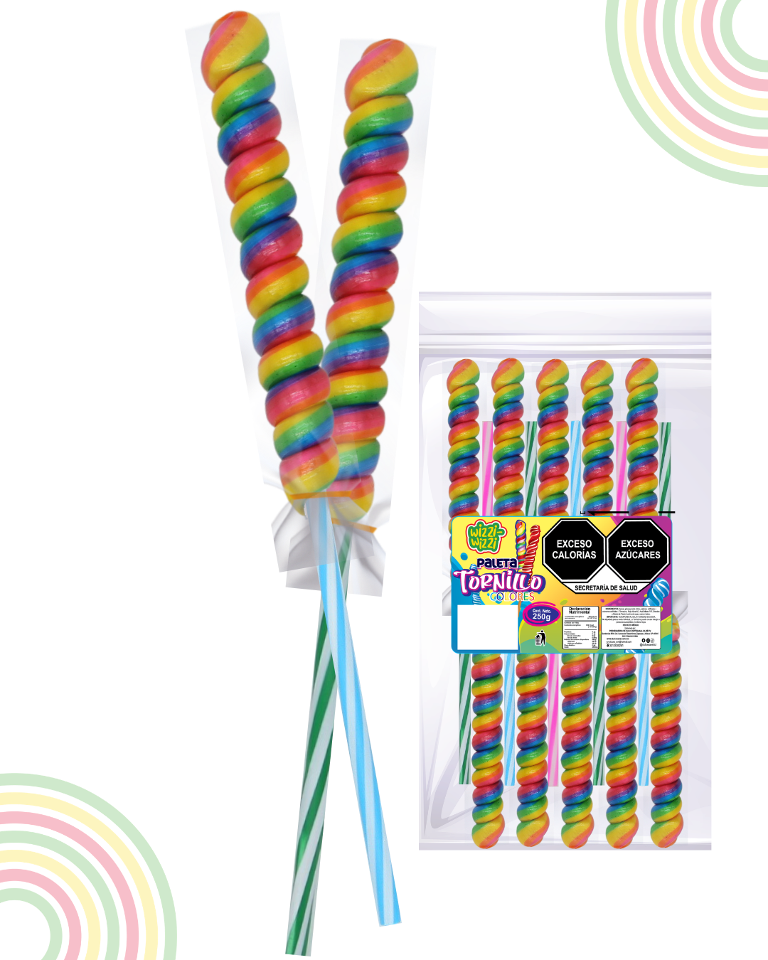 Paleta Tornillo grande 10pz colores fiestas