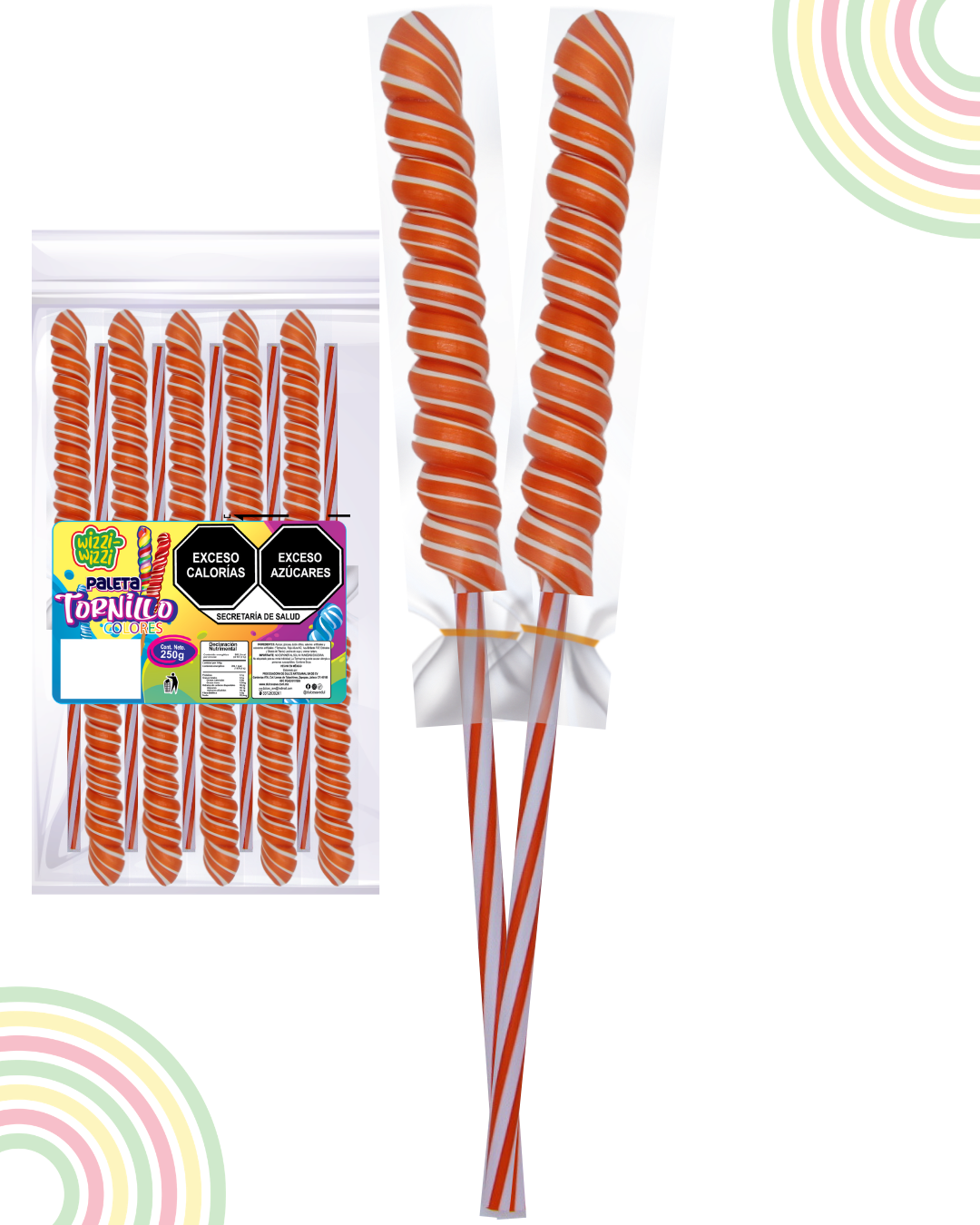 Paleta Tornillo grande 10pz colores fiestas