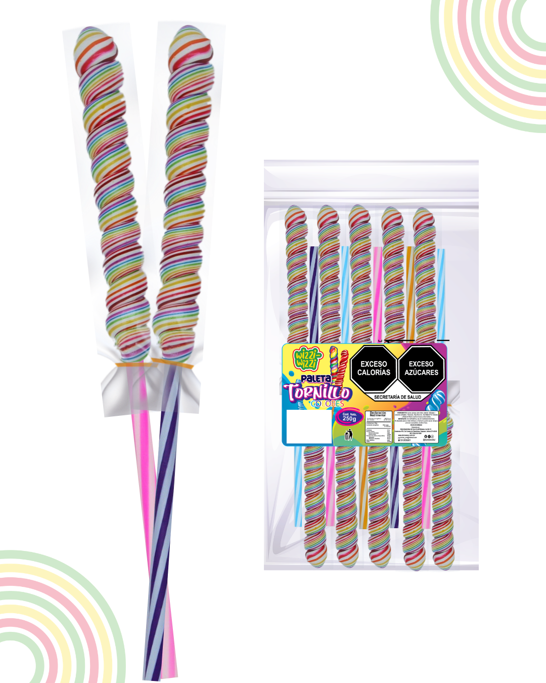 Paleta Tornillo grande 10pz colores fiestas