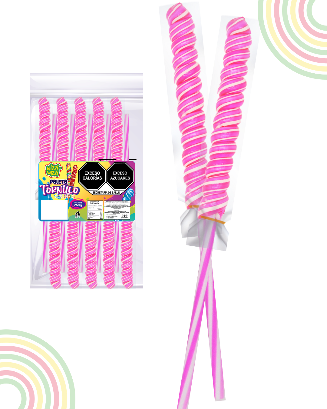 Paleta Tornillo grande 10pz colores fiestas