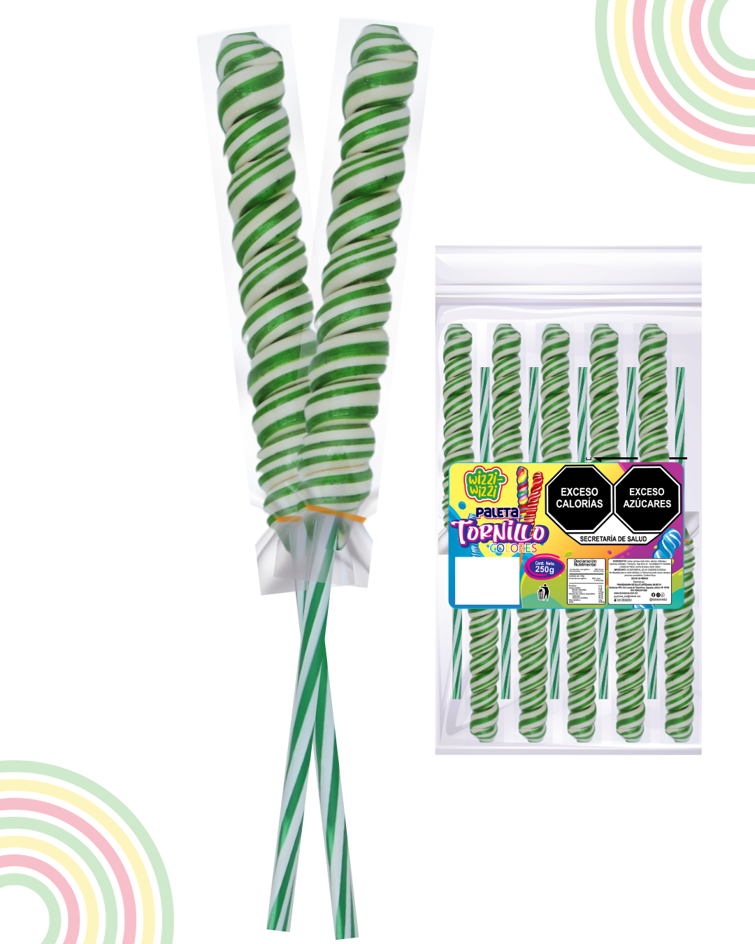 Paleta Tornillo grande 10pz colores fiestas