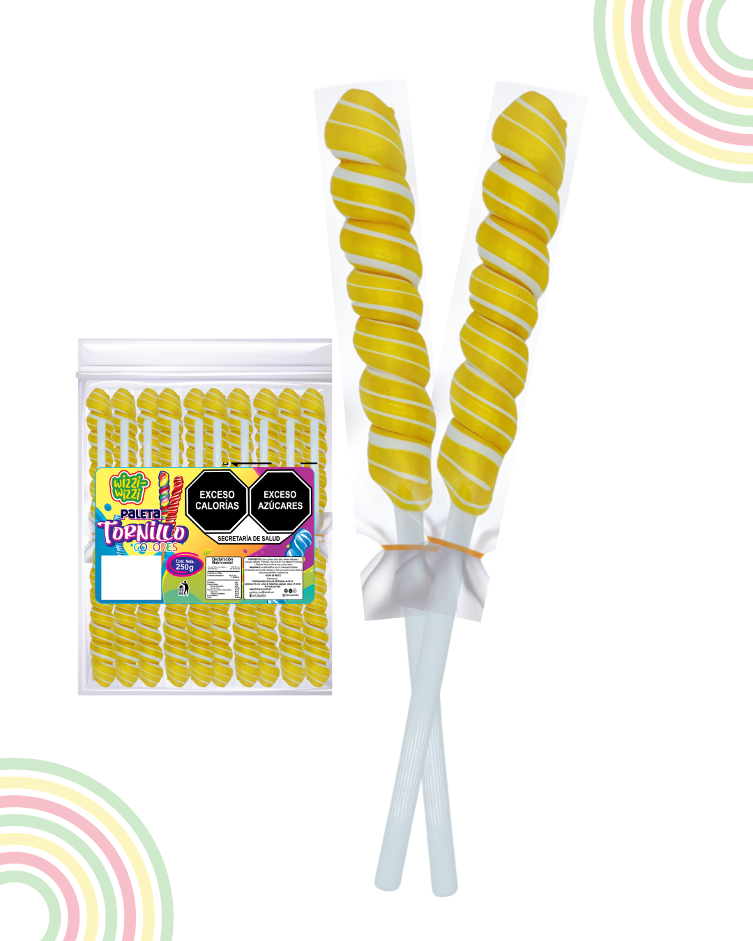 Paleta Tornillo mediano 20piezas bolsa colores fiesta