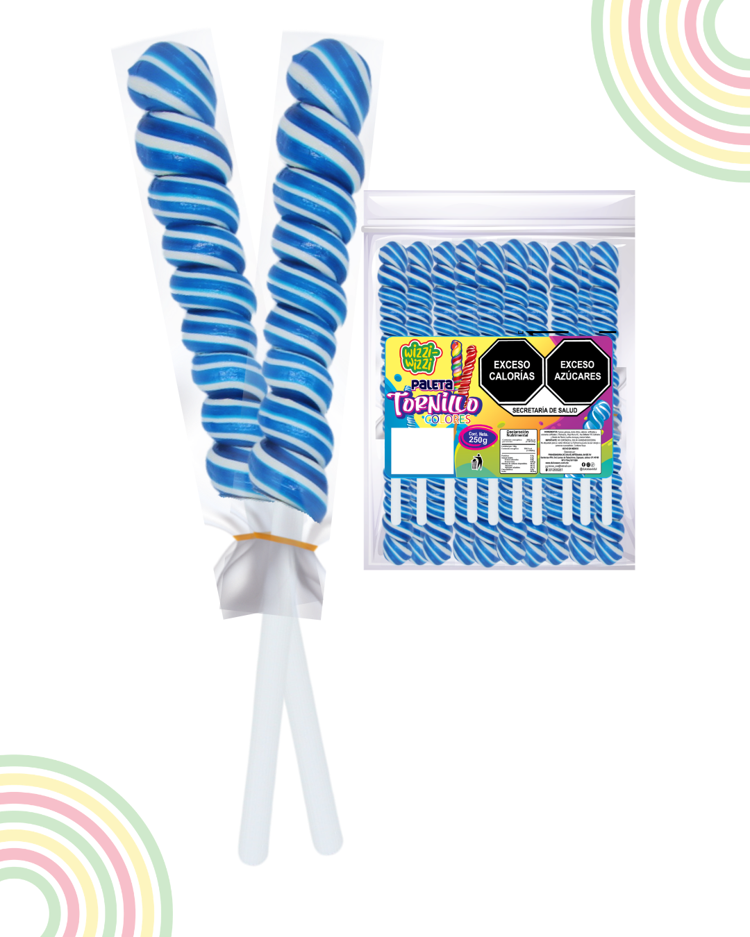 Paleta Tornillo mediano 20piezas bolsa colores fiesta