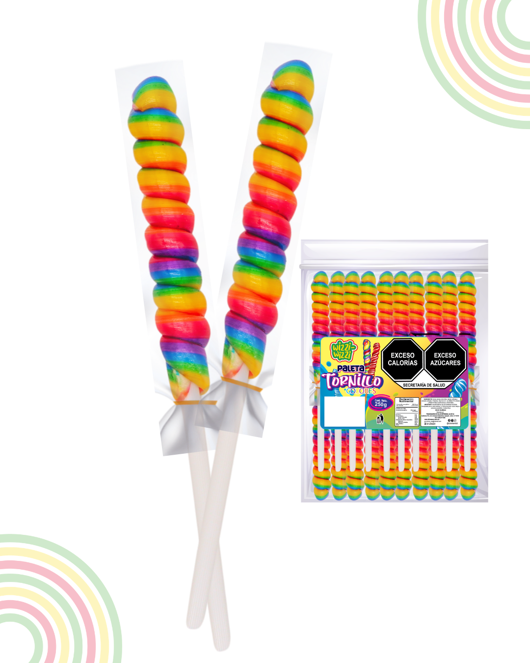 Paleta Tornillo mediano 20piezas bolsa colores fiesta