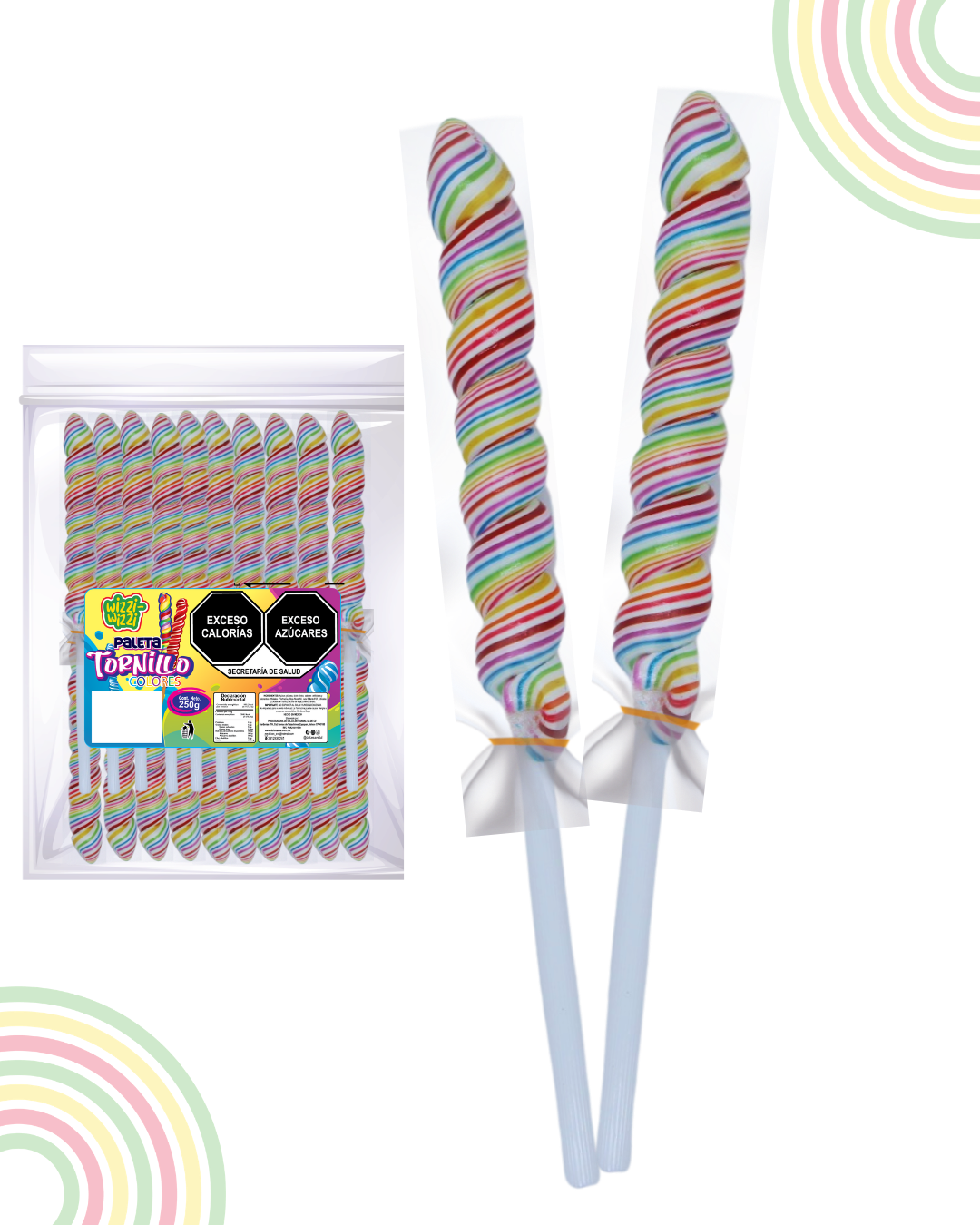 Paleta Tornillo mediano 20piezas bolsa colores fiesta