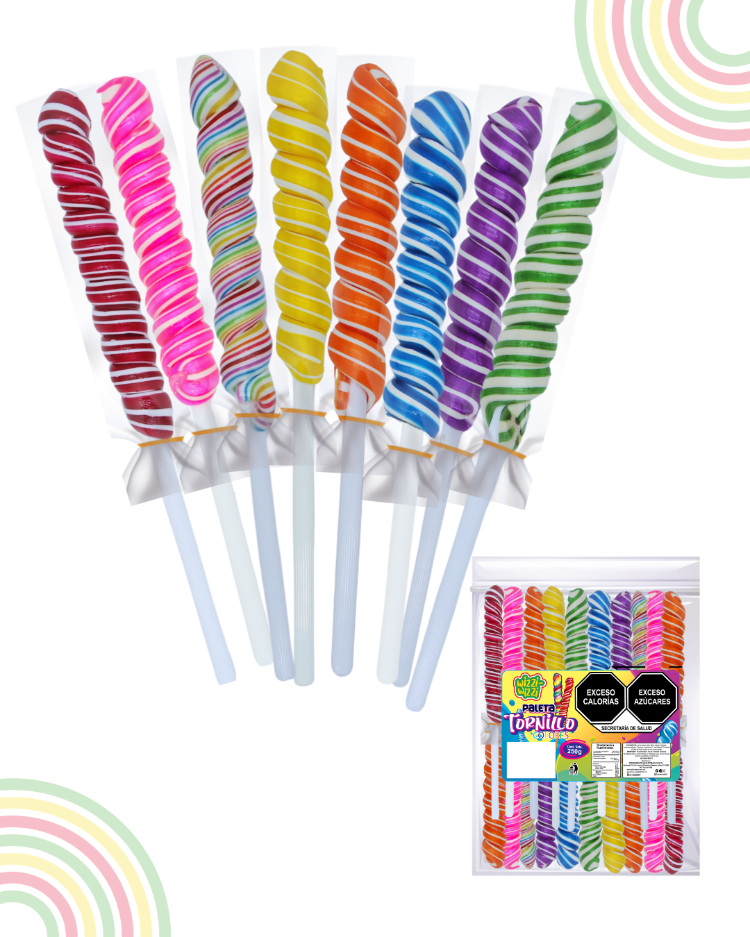 Paleta Tornillo mediano 20piezas bolsa colores fiesta