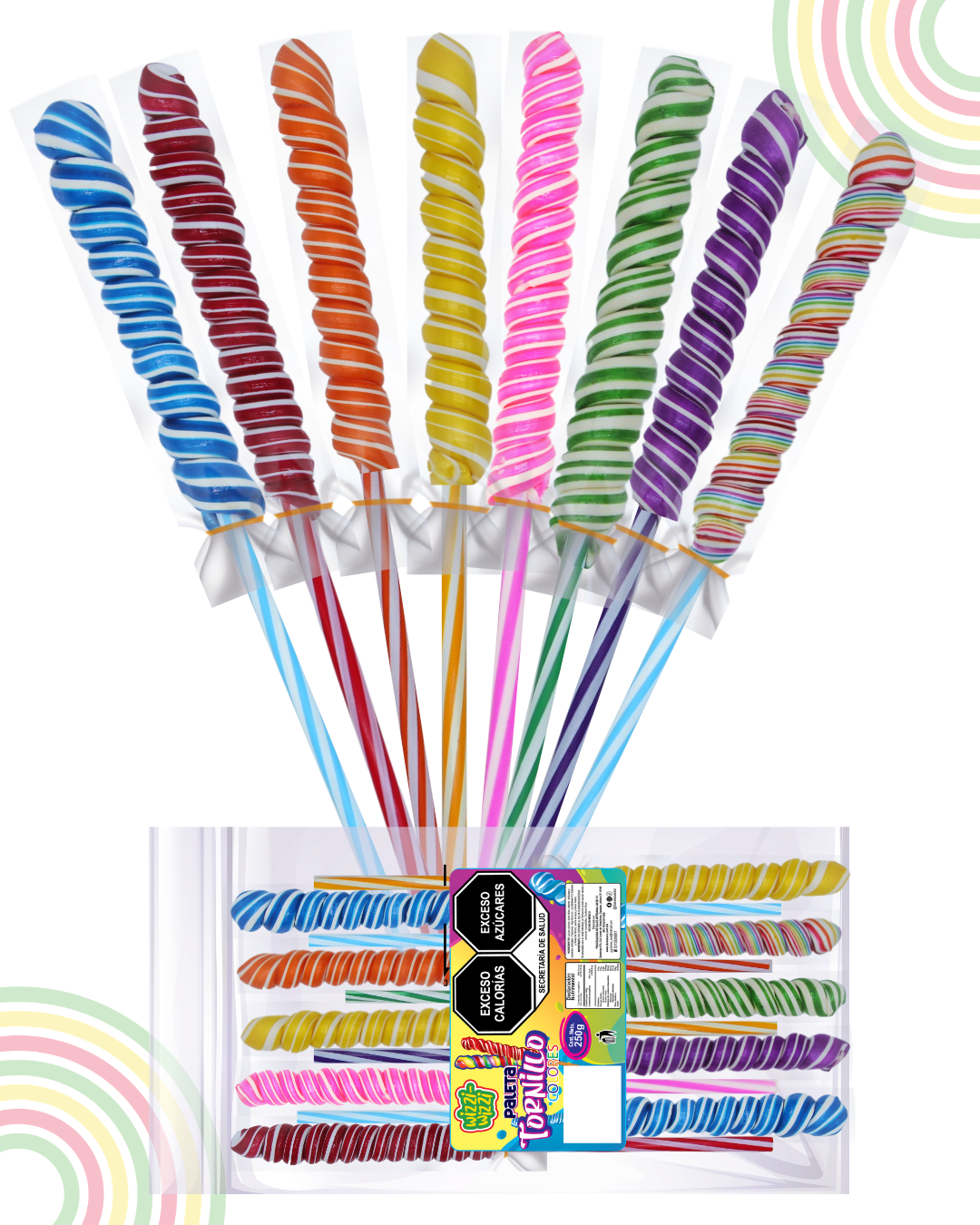 Paleta Tornillo grande 10pz colores fiestas