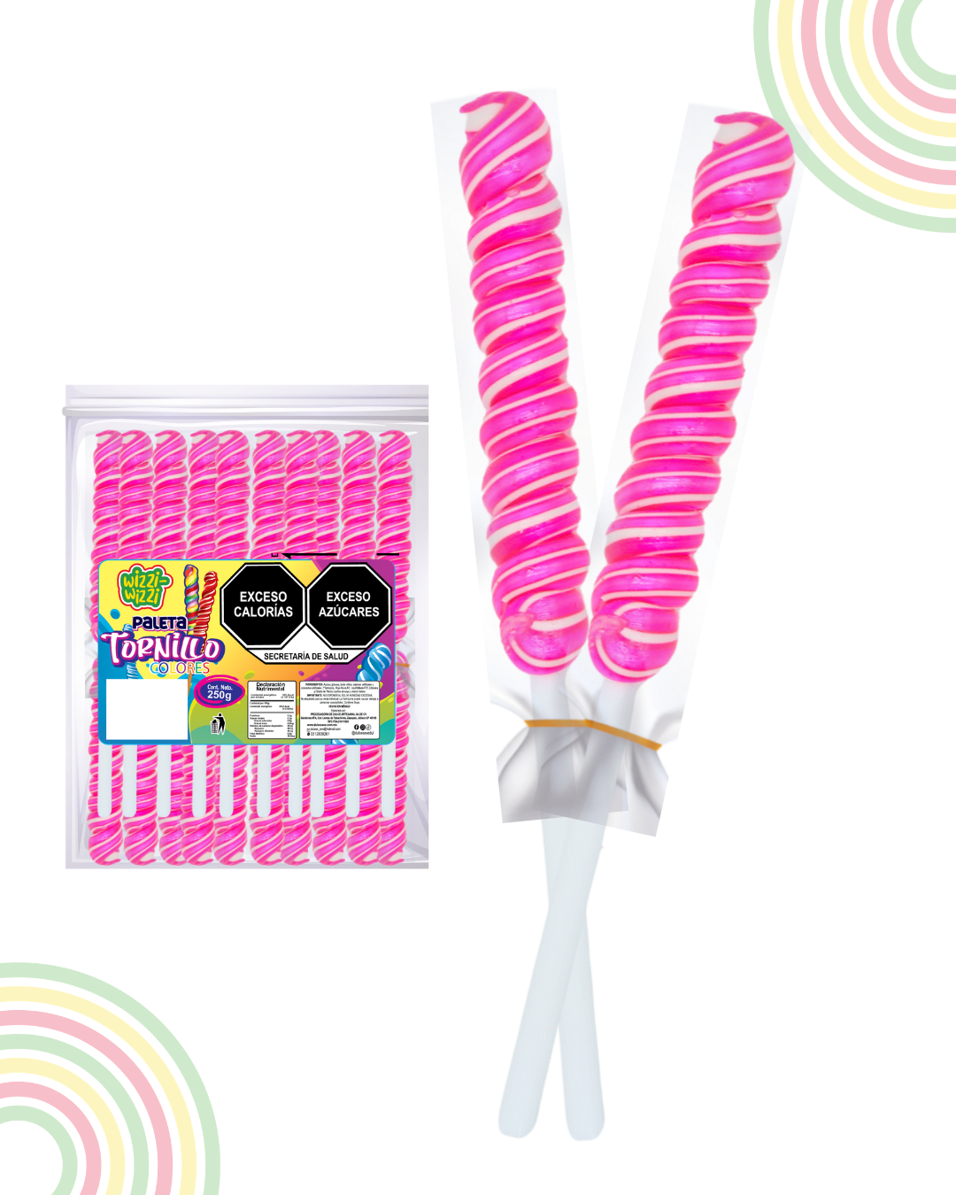 Paleta Tornillo mediano 20piezas bolsa colores fiesta